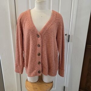Two by Vince Camuto XL Textured Knit Boho Button Down Cardigan Sweater